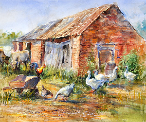 Water colour farmyard